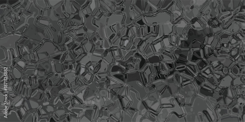 Dark abstract background with a complex network of interconnected gray geometric and organic shapes, creating a textured, crystalline, or cellular pattern for visual design