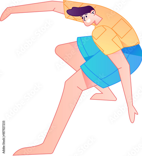 Figure in motion, posing, balancing, vector, flat, gradient illustration
