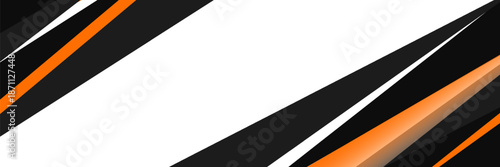 Geometric abstract wide horizontal banner with orange and black lines and shapes. Colored modern sporty bright futuristic horizontal abstract wide background. Vector illustration EPS10.