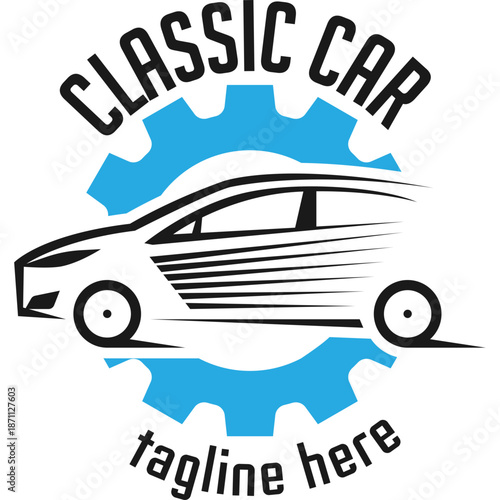 Classic Car Logo with Gear and Speed Lines