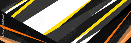 Vector white abstract background with orange and black geometric shapes and lines. Colored modern sports abstract background. Wide vector illustration