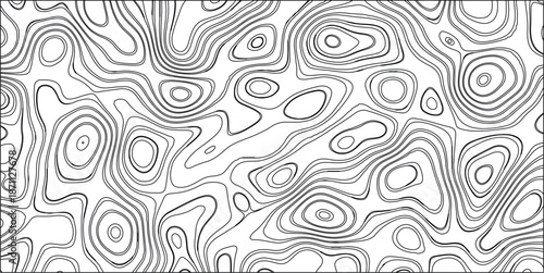 Abstract black and white topographic contour lines creating a complex organic pattern with rounded shapes and varying line thickness on a white background
