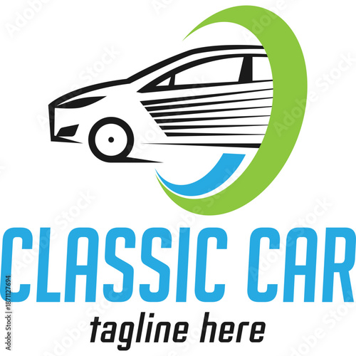 Classic Car Logo with Speed Lines and Swoosh
