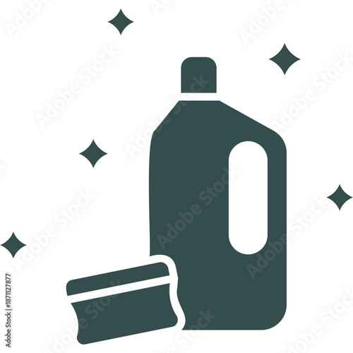 Cleaning bottle and sponge icon with sparkles
