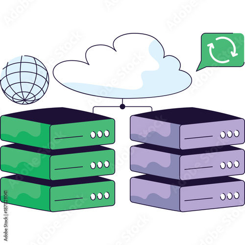 Cloud Computing Network Servers and Globe Icon