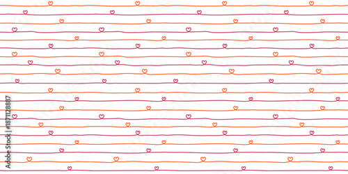 Hearts lines hand drawn pattern. Hearts and wavy stripes girly print