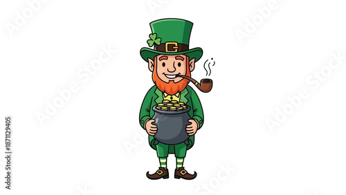 Leprechaun with Pot of Gold and Smoking Pipe, St. Patrick's Day Character