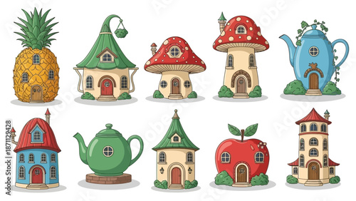 Whimsical Fairy Tale Houses Shaped Like Fruits, Mushrooms, and Teapots