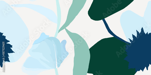 Minimalist elegant flowers pattern. Botanical contemporary seamless pattern. Hand drawn unique print.