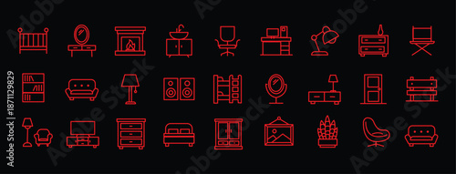 Furniture icon set. Editable line icons. Vector illustration.