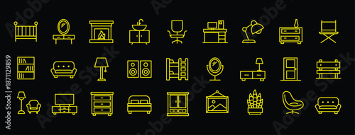 Furniture icon set. Editable line icons. Vector illustration.