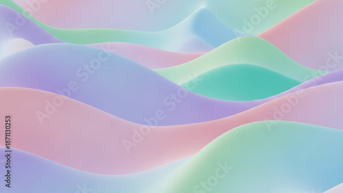 Vibrant wavy abstract background with pastel colors and smooth curves in shades of pink, blue, green, and purple hues