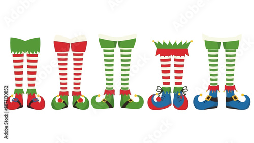 Set of Festive Christmas Elf Legs with Striped Stockings and Jingle Bell Shoes