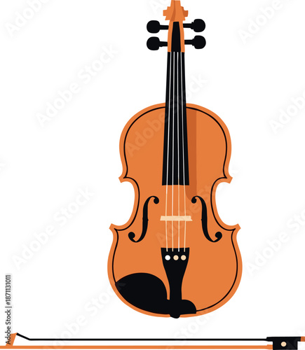 Violin with bow isolated on white background