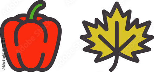 Red bell pepper and yellow maple leaf