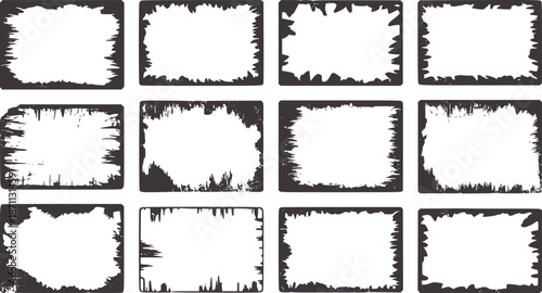 Twelve grunge distressed rectangular frames vintage border