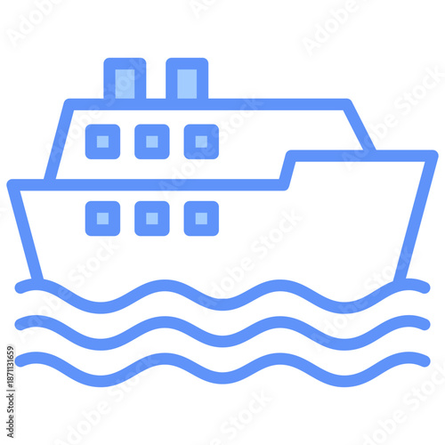 Cruise Ship Outline Blue Color Icon