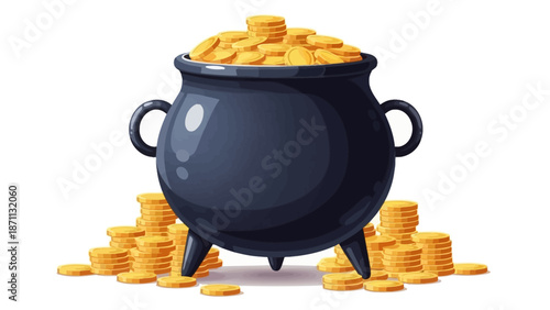 Pot of Gold Coins Overflowing with Wealth and Fortune on White Background