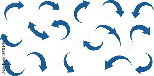 Blue curved arrow icon collection showing rotation, refresh and direction symbols, modern vector arrows for navigation and workflow design