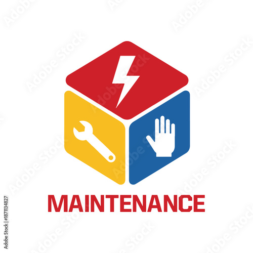 Colorful maintenance with wrench hand and lightning symbols