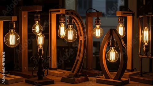 Vintage Industrial Style Lighting Fixtures Display.