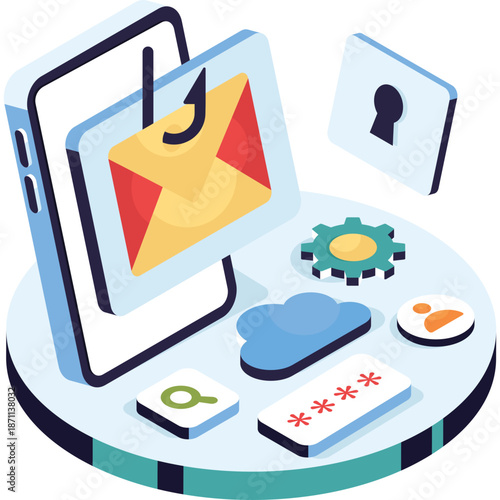 Cybersecurity and Phishing Attack Illustration