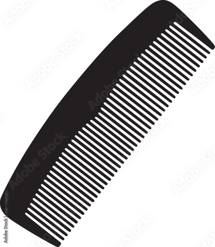 Black silhouette of a hair comb with fine teeth on a white background