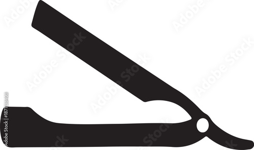 Black silhouette of an open straight razor on a white background shaving barber