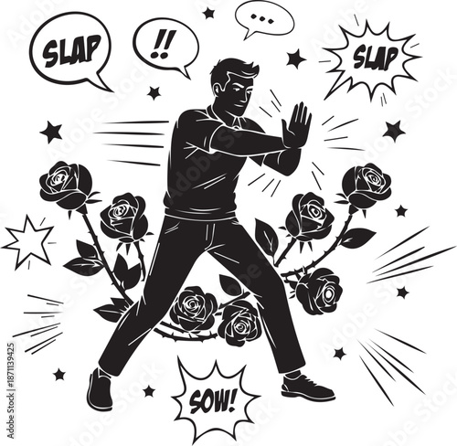 Dynamic comic book style illustration of a man in a fighting stance