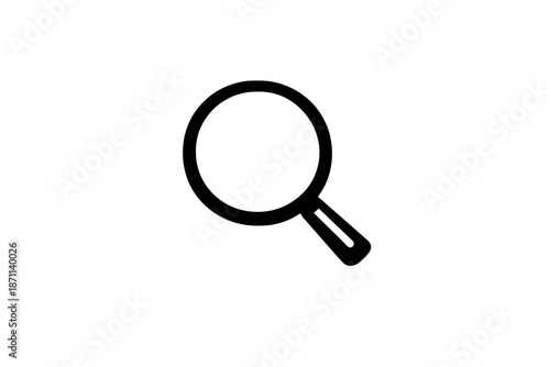 Magnifying glass vector icon showing search functionality for digital interfaces and dashboards. Black flat icon ideal for navigation and user experience design.