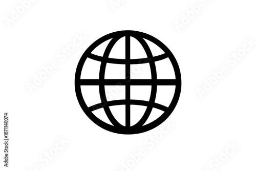Global politics vector icon showing a simplified world globe for international analysis and editorial use. Black flat icon ideal for reports and digital interfaces.