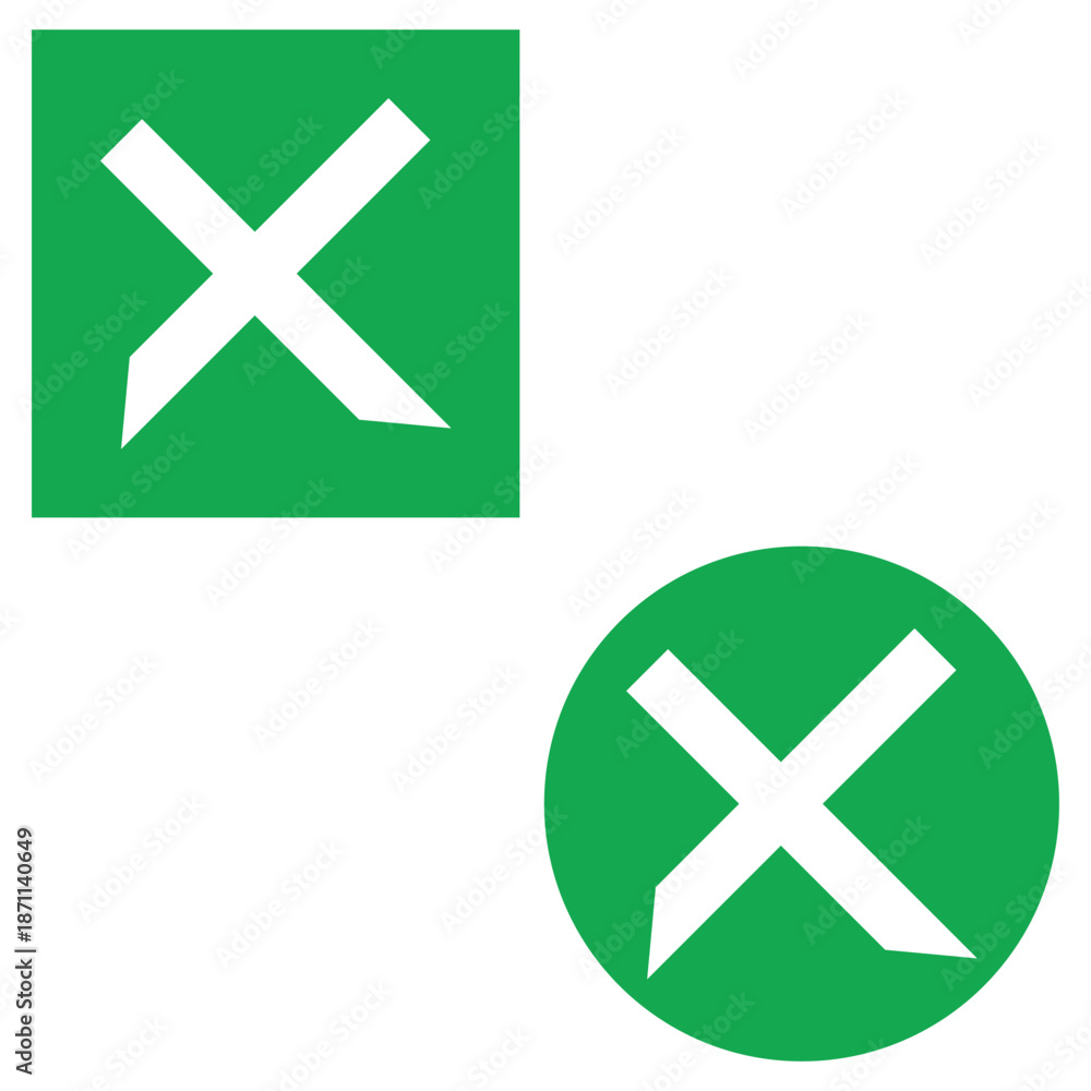 Obraz premium Green X marks in square and circle icons
