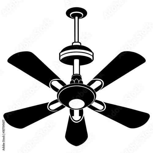 Ceiling fan five blades black silhouette home decor interior design element