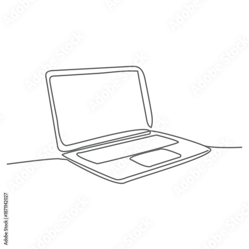 One line drawing of laptop gadget, Single line drawing of a laptop gadget isolated on a white background. Vector illustration, minimalist laptop continuous one line drawing illustration.