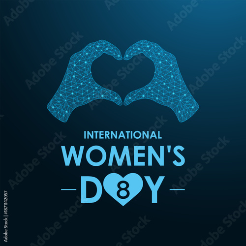 Futuristic female hands forming a heart symbol, representing unity, empowerment, and global support for International Womens Day.