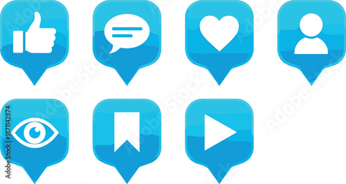 Social media notification icons with heart like and chat symbols