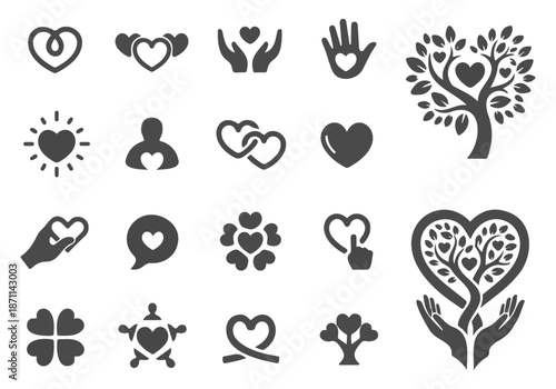 Charity and Community Heart Icon Set - Compassionate Symbols for Healthcare, Non-Profit Organizations, and Social Support Branding