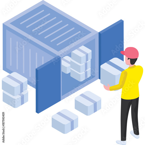 Delivery Person Loading Boxes into Shipping Container