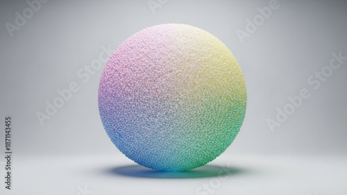 A colorful textured sphere with a pastel rainbow gradient on a light gray background with subtle shadows
