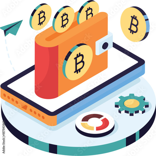 Digital Bitcoin Wallet and Cryptocurrency Transaction Concept
