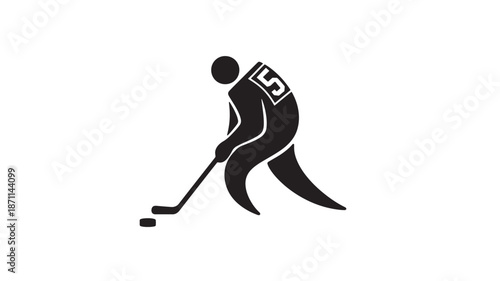 Ice hockey player in action black silhouette on transparent background