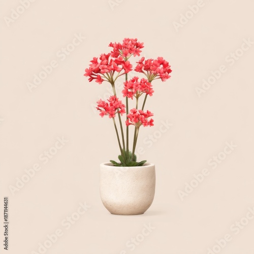Wallpaper Mural Bright Red Blooming Flowers in Simple White Pot on Soft Neutral Background Torontodigital.ca