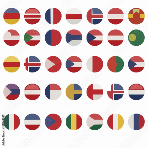 Round flag buttons vector set circular country flags icons