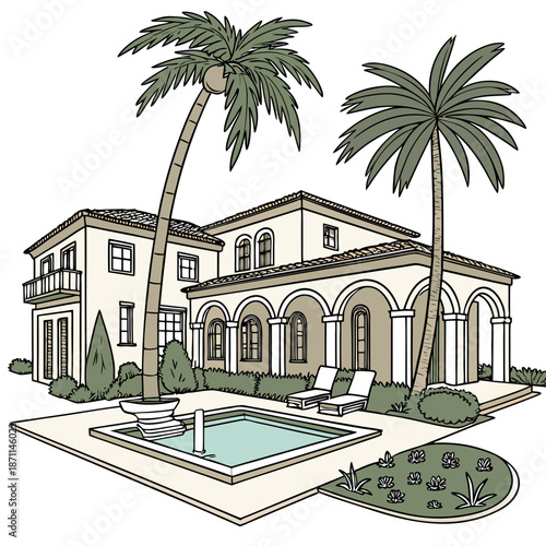 Upscale oasis retreat with central swimming pool and palm trees 1