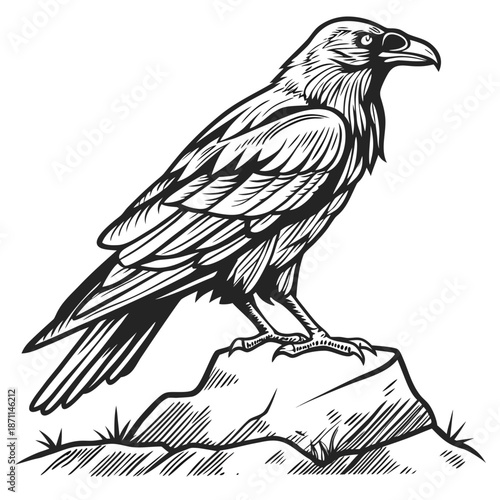 Black and white of eagle standing on rock bird wildlife