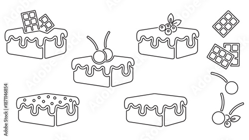 Chocolate dessert elements with dripping icing perfect for designs on transparent background silhouette