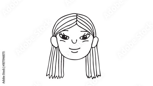 Hand drawn female face with long hair a simple sketch on transparent background silhouette
