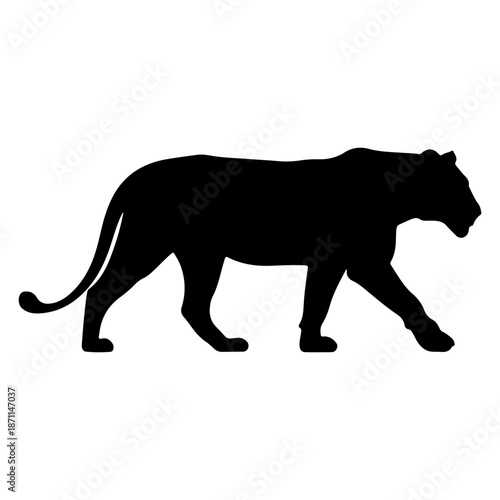 Black silhouette of a majestic tiger walking gracefully Vector
