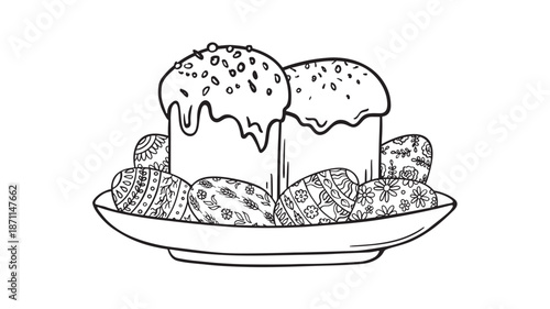 Easter paska cake with decorated eggs a delightful spring scene on transparent background silhouette