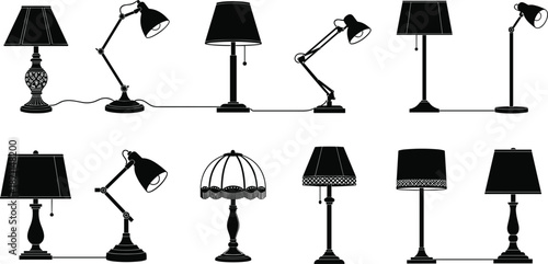 Assortment of Black Silhouette Table and Floor Lamps table lamp lighting